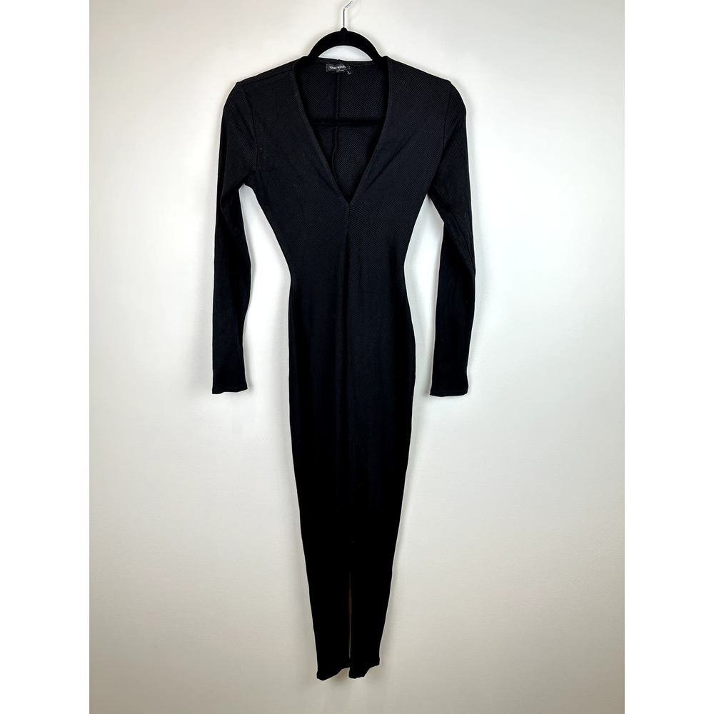 NWOT Naked Wardrobe V-neck Ribbed Black Jumpsuit SML